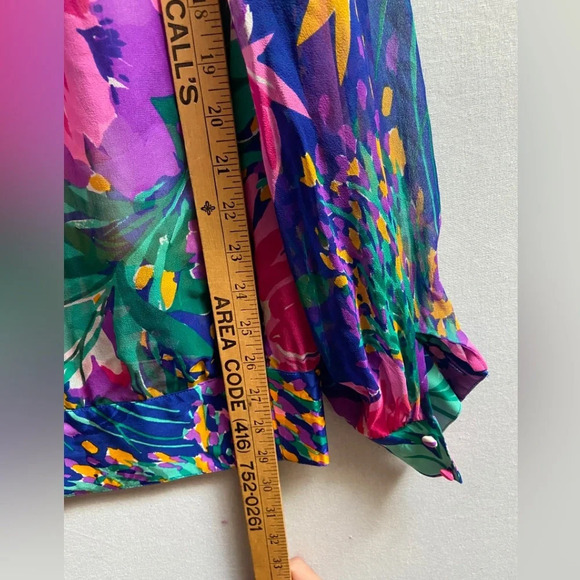 Vintage Umi Collections by Anne Crimmins 100% Silk Floral kimono blouse Sz 8 - Picture 9 of 9